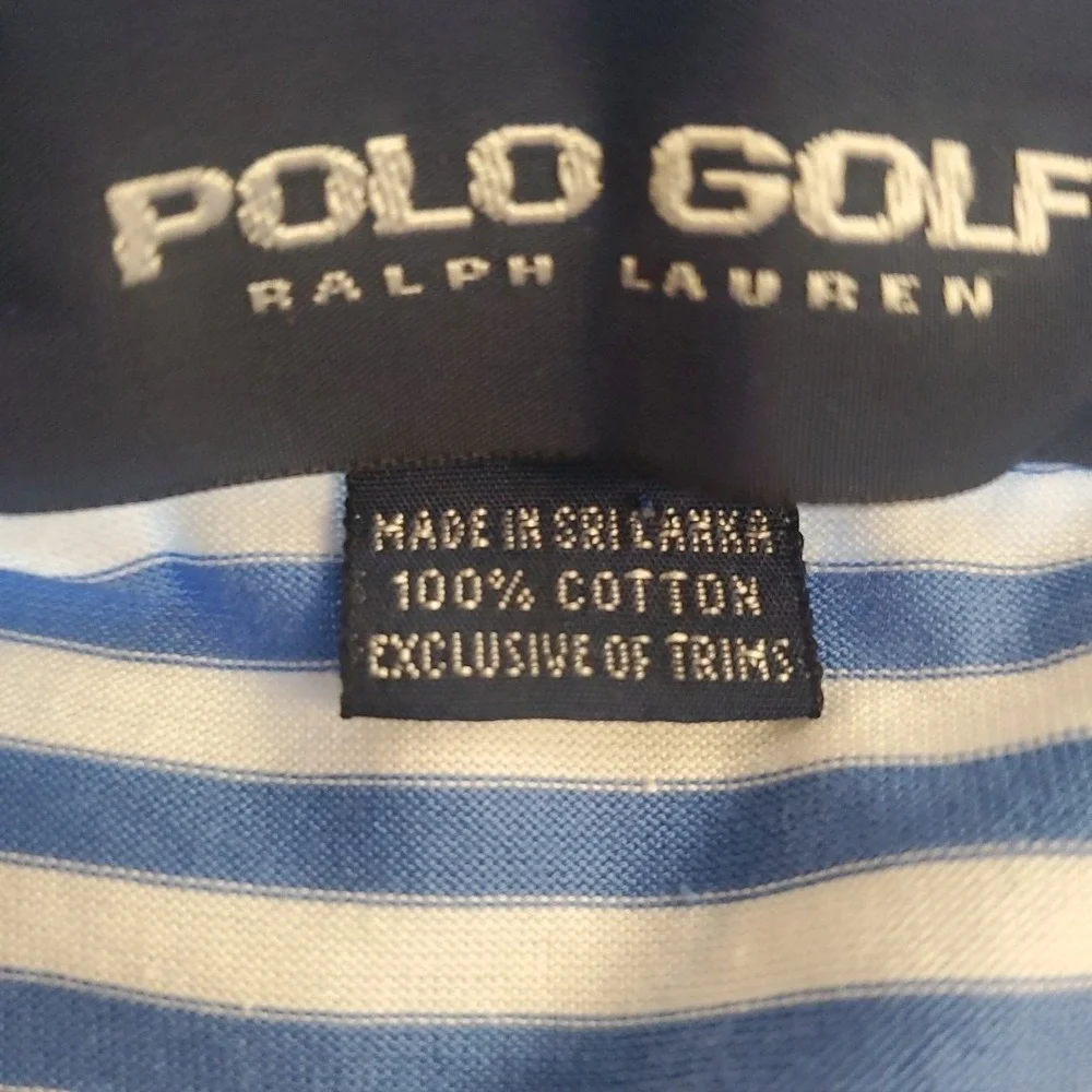 Polo‎ Golf Ralph Lauren Men's Large Golf 100% Cotton Striped Blue Polo
